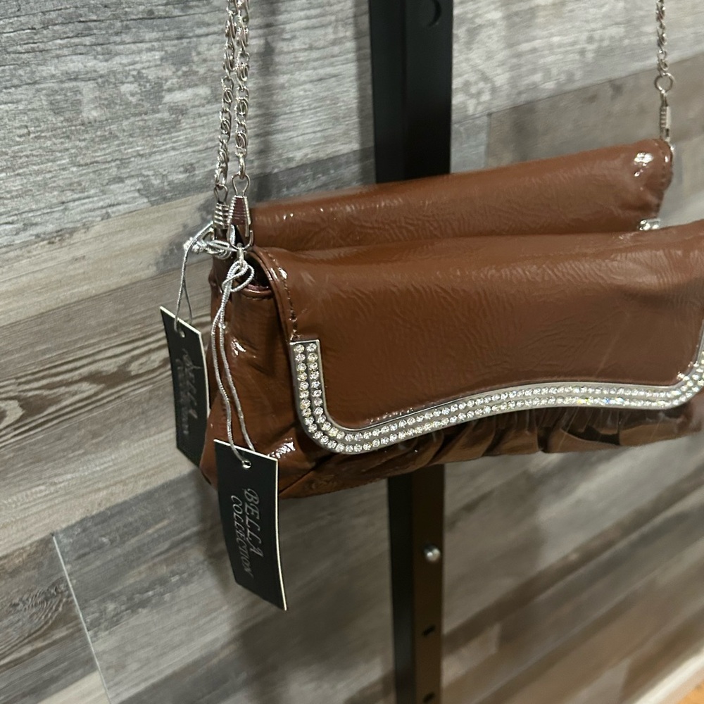 Bling Brown Patent Leather Shoulder Bag